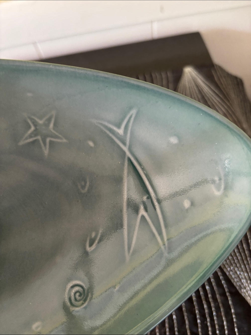 Vintage Mid Century Modern Atomic Starburst Ceramic Serving Tray Metal Handle - Picture 3 of 11